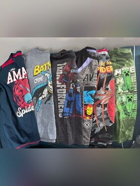 Kids Superhero Graphic Tee Bundle - Batman, Transformers, Marvel Colors Bundle A
